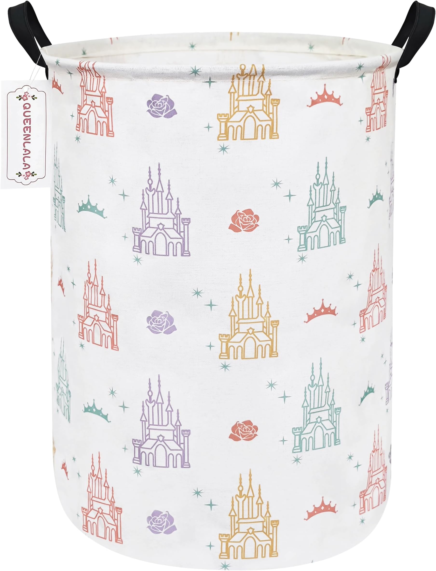 QUEENLALA Large Storage Basket,Laundry Hamper/Bathroom/Home Decor/Collapsible Round Storage Bin,Boys and Girls Hamper/Boxes/Clothing(Round-Rose Castle)