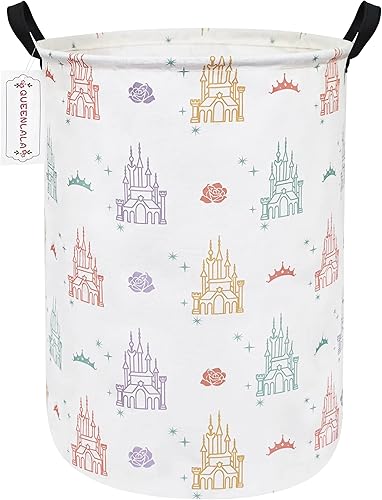 QUEENLALA Cesta de almacenamiento grande, cesta de lavandería, baño, decoración del hogar, cesta de almacenamiento redonda plegable, para niños y