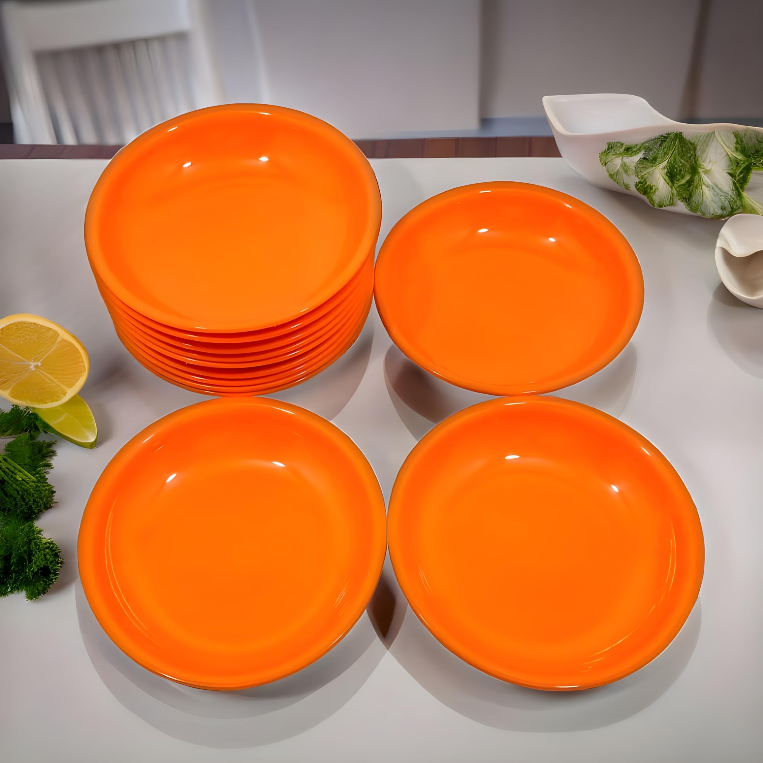 Serve Snacks in Style with Our Polypropylene Small Serving Plate Set of 12 in Orange Color - Perfect Addition to Your Kitchen Utensils and Dinnerware Collection!