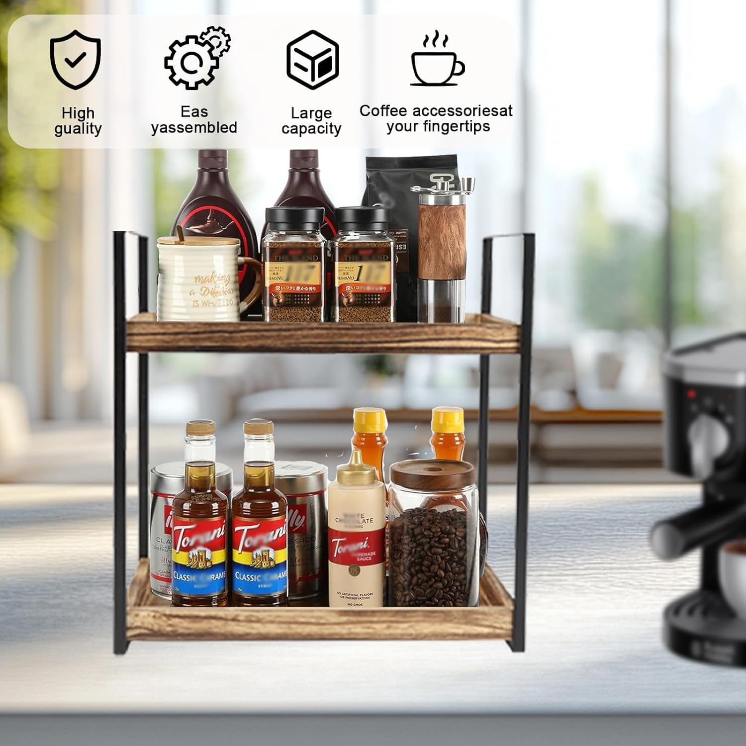 Organizer per bar in legno a 2 animali, ideale per conservare spezie da cucina, articoli da toeletta e accessori da caffè per piani d'ufficio