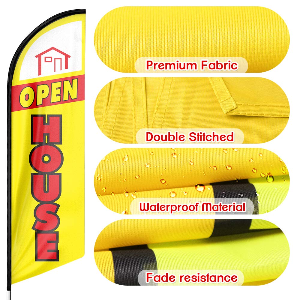 Open House Signs for Real Estate Agents, Open House Flag Pole Kit and Ground Stake, 11 FT Feather Flag Banner for Outside Business Advertising, Open House Flags for Real Estate (Yellow)