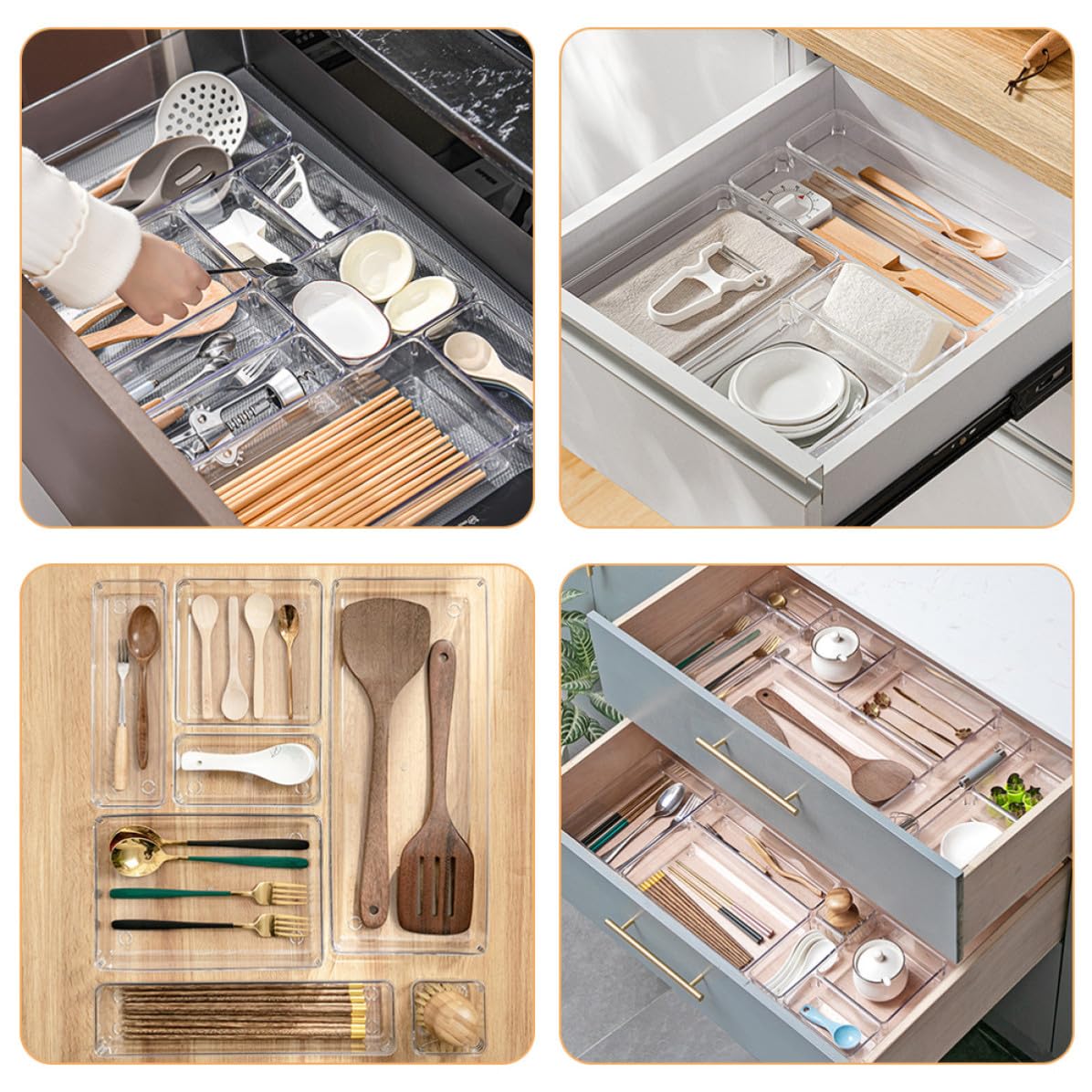 UKCOCO Set Organizer Trasparente in Pet per Cassetti Dimensioni, Contenitori Versatili per Gioielli e Cancelleria, Facile da Pulire per Casa e Dormitorio