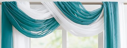 Vista 29 de Warm Home Designs Juego de 2 cortinas de cama con dosel verde azulado en tamaño de 55 x 288 pulgadas. 2 cortinas de toldo para cama King se pueden