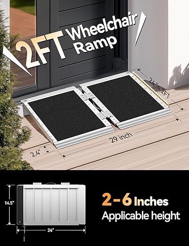 Miniatura 8 de FACHNUO - Rampa portátil para silla de ruedas de 2 pies, rampas antideslizantes de aluminio para discapacitados con mango de 29.2 pulgadas de ancho