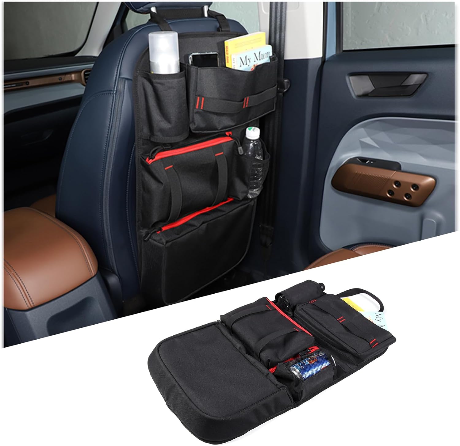 Aunginsy Back Seat Car Organizer Compatible with Ford Maverick 2022-2025 Multifunctional Backseat Storage Bag Pocket Stabilizing Side Straps Soft Adjustable Shoulder Strap/Hardened Buckles Accessories