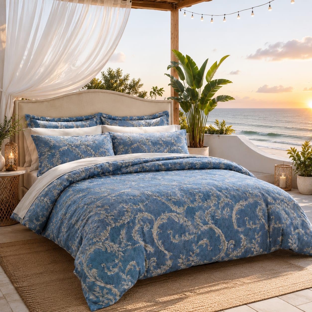 Parure de lit double 4 pièces housse de couette 220x230 cm avec drap-housse damassé