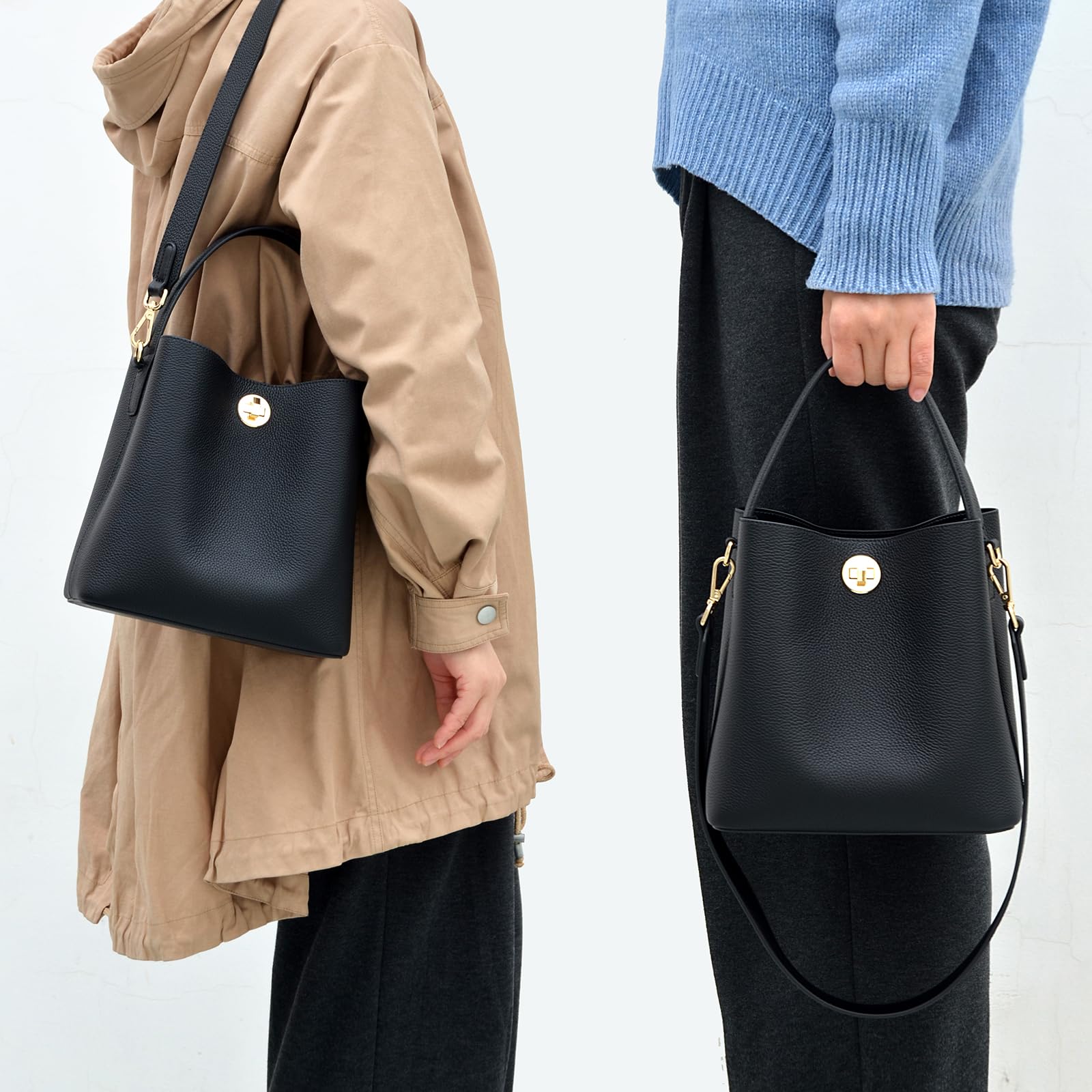 DONNAIN Eimer Handtasche Damen Leder, Beuteltasche, Bucket Bag | Lederhandtasche Damen Echtleder, Umhängetasche mit Verstellbarem Riemen für Alltag, Shopping und Festliche