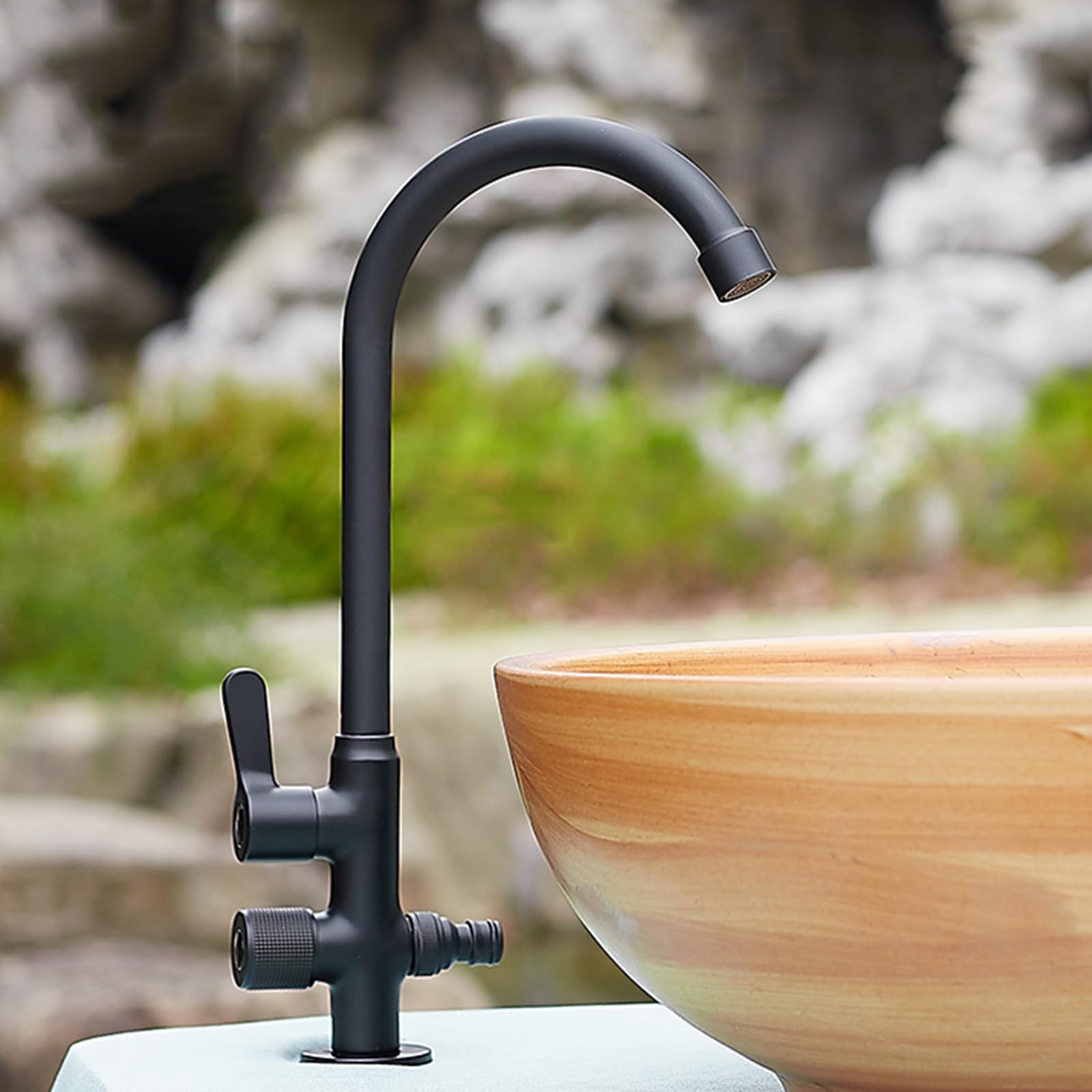Grifo Exterior Doble Salida Grifo Para Lavadora Y Lavavajillas Latón Solo Agua Fría,Negro