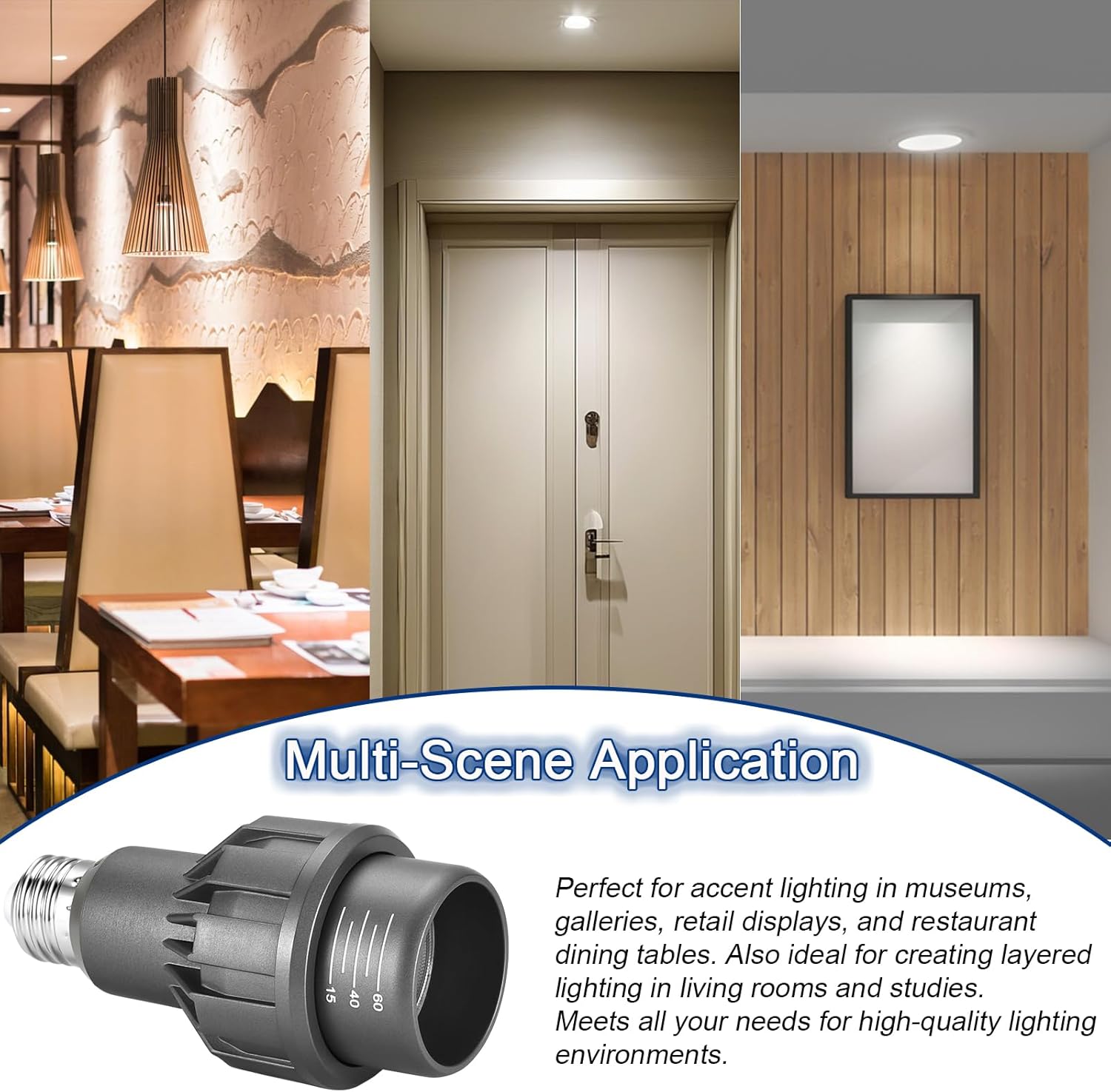 PAR20 Spotlight Bulb, E26, 15-60° Adjustable Beam Angle, 11W 4000K Neutral White for Accent Lighting in Home, Kitchen, Restaurant, Silver Aluminum Housing