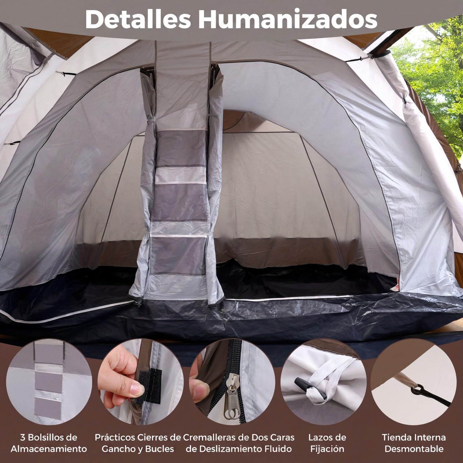 COSTWAY Tienda de Camping para 4-6 Personas, 2 Habitaciones, Tienda de Campaña Familiar Grande con Porche Delantero, 2 Puertas, Ventanas de Malla, Portátil para Picnic, 350 x 283 x 202 cm
