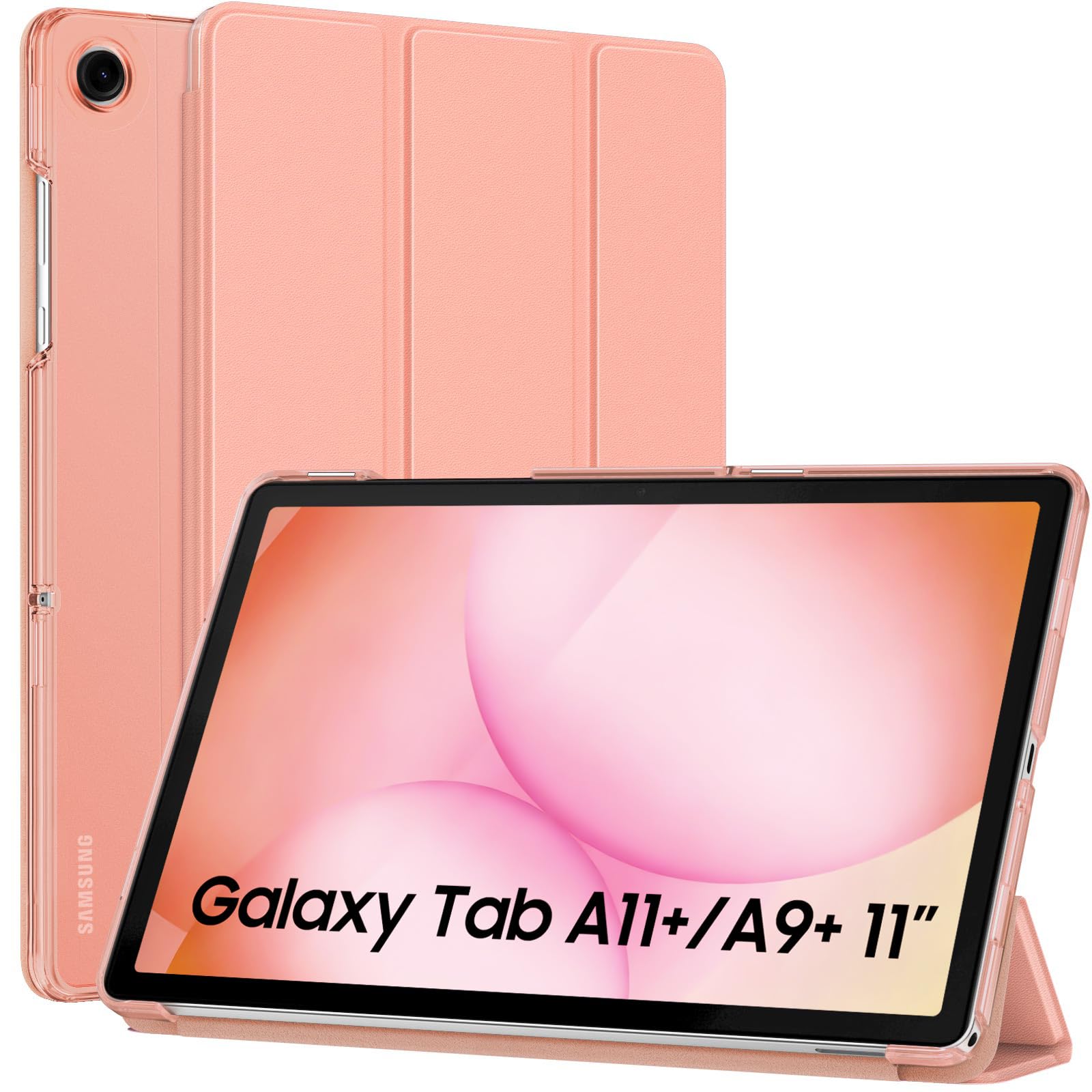 MoKo Slim Case for Samsung Galaxy Tab A11+ Plus/ A9+ Plus 11 Inch | Smart Stand Hard PC Translucent Back Shell Cover for Galaxy Tab A11+/A9+ Tablet, Auto Sleep/Wake, Apricot Orange