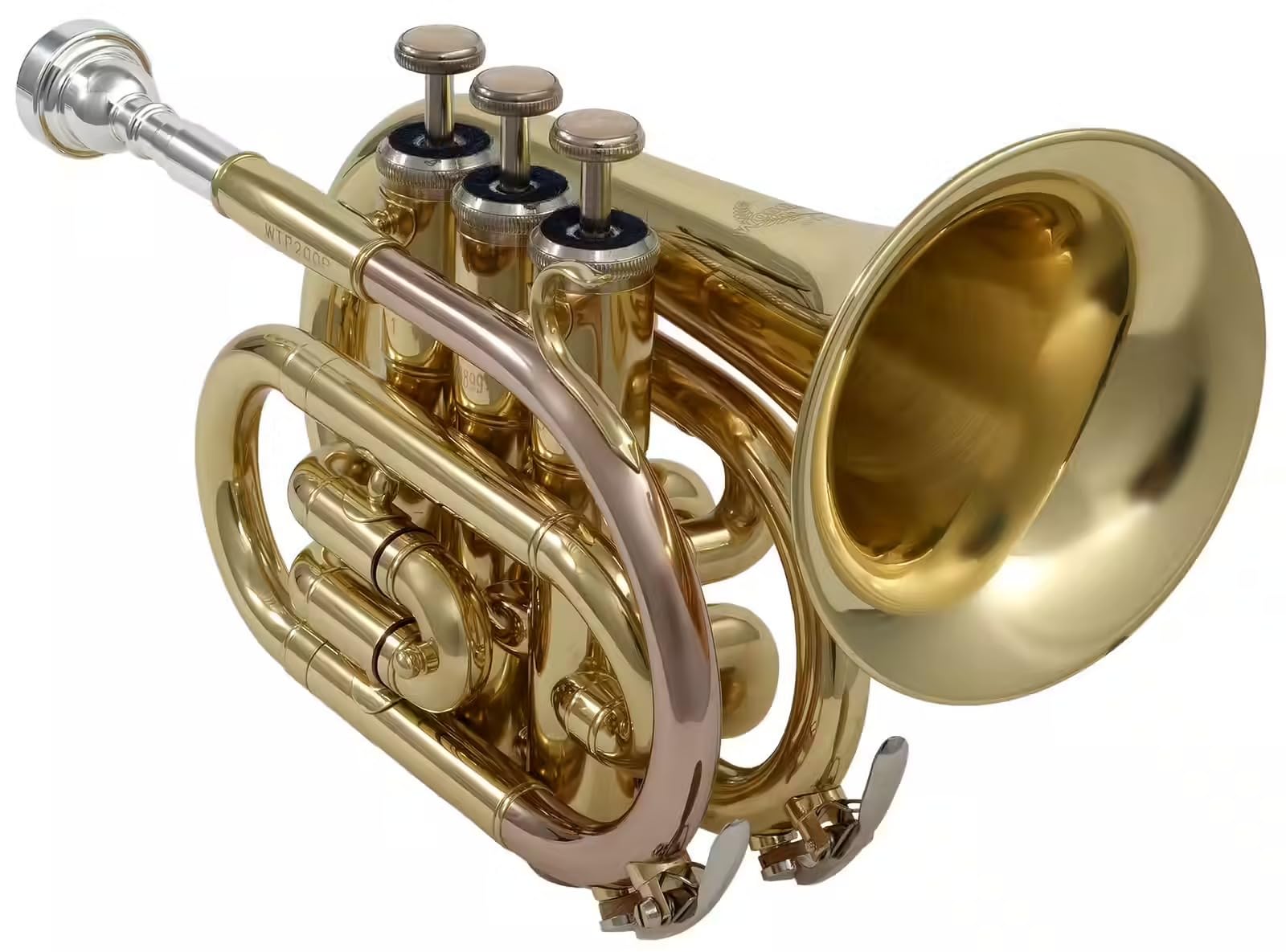 Woodbrass WTP200P – Si Lackierte Taschentrompete, Anfänger-Blasinstrument, spielfertig, 3 Monel-Kolben, kompakt & tragbar, Rucksackhülle & Mundstück inklusive