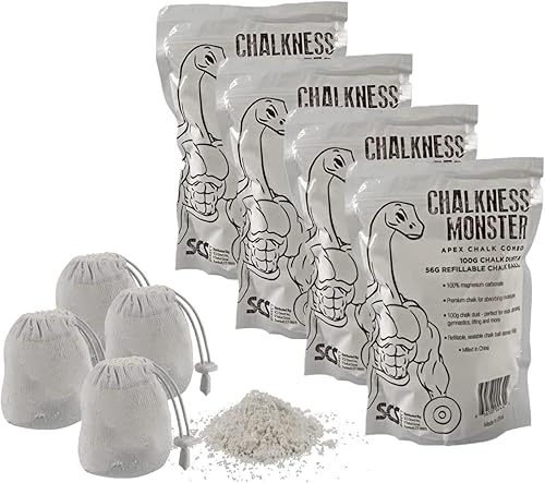 Bolsa de tiza para gimnasio, paquete de 4 bolsas resellables (14 onzas en total), fácil agarre, absorbe la humedad, gimnasia, escalada en roca,