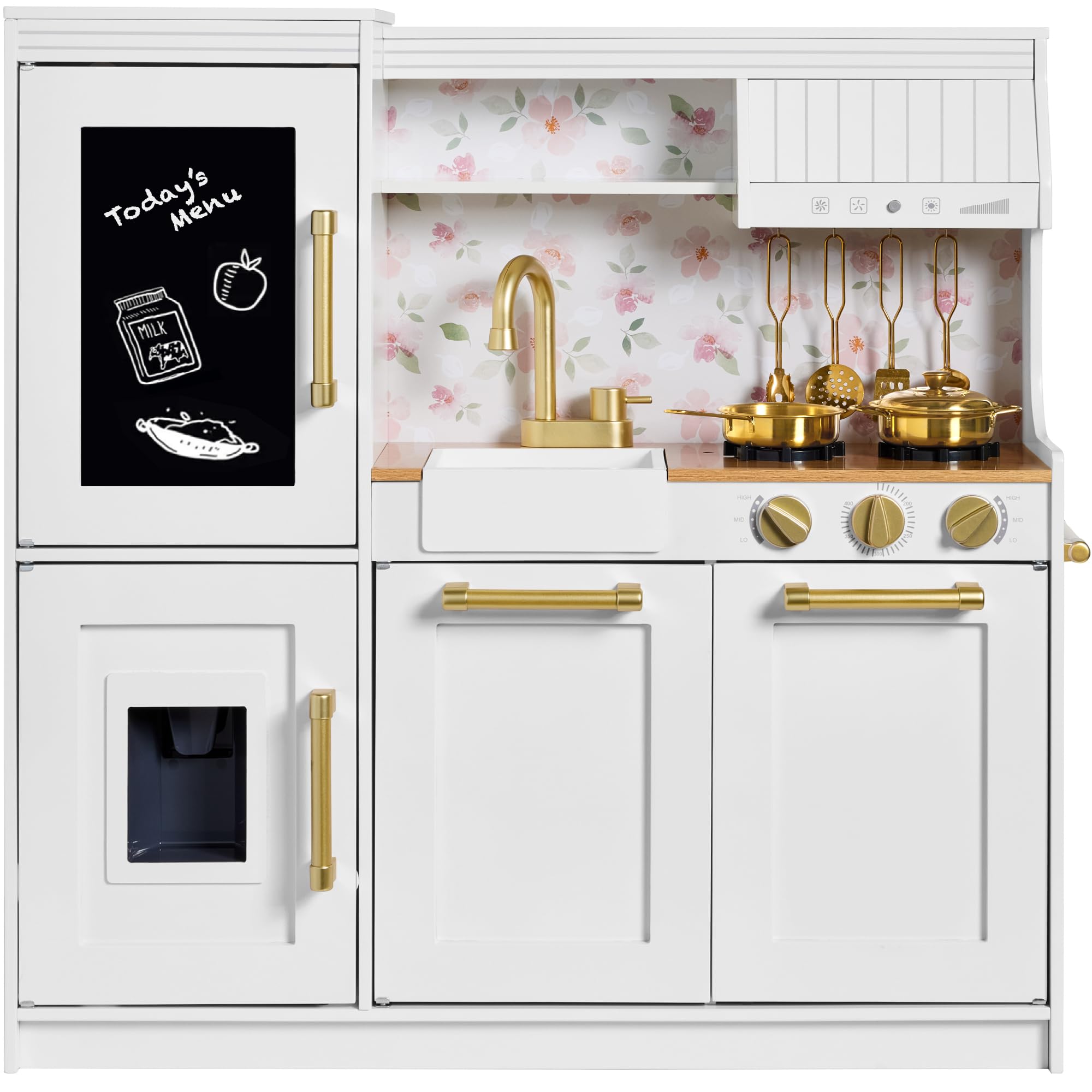 Best Choice Products Pretend Play Kitchen for Kids, Interactive Wooden Toddler Playset, Framed Chalkboard, Toy Storage, 11 Accessories – White