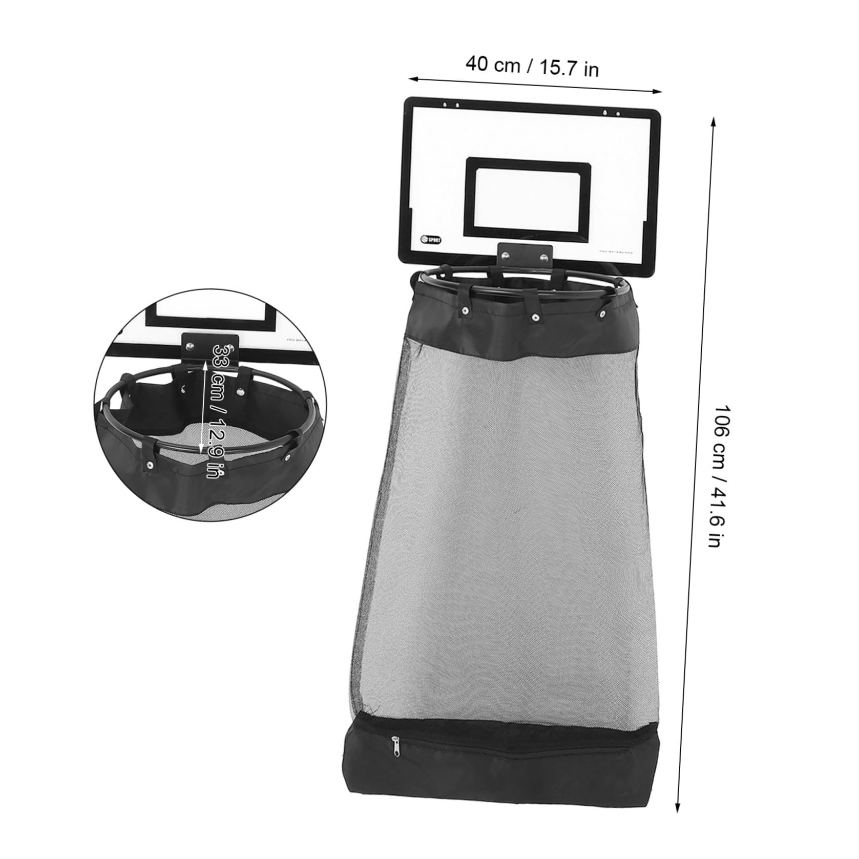 Generico Cesto Lavanderia Basket Porta con Gancio, Nero, 106cm, a Rete