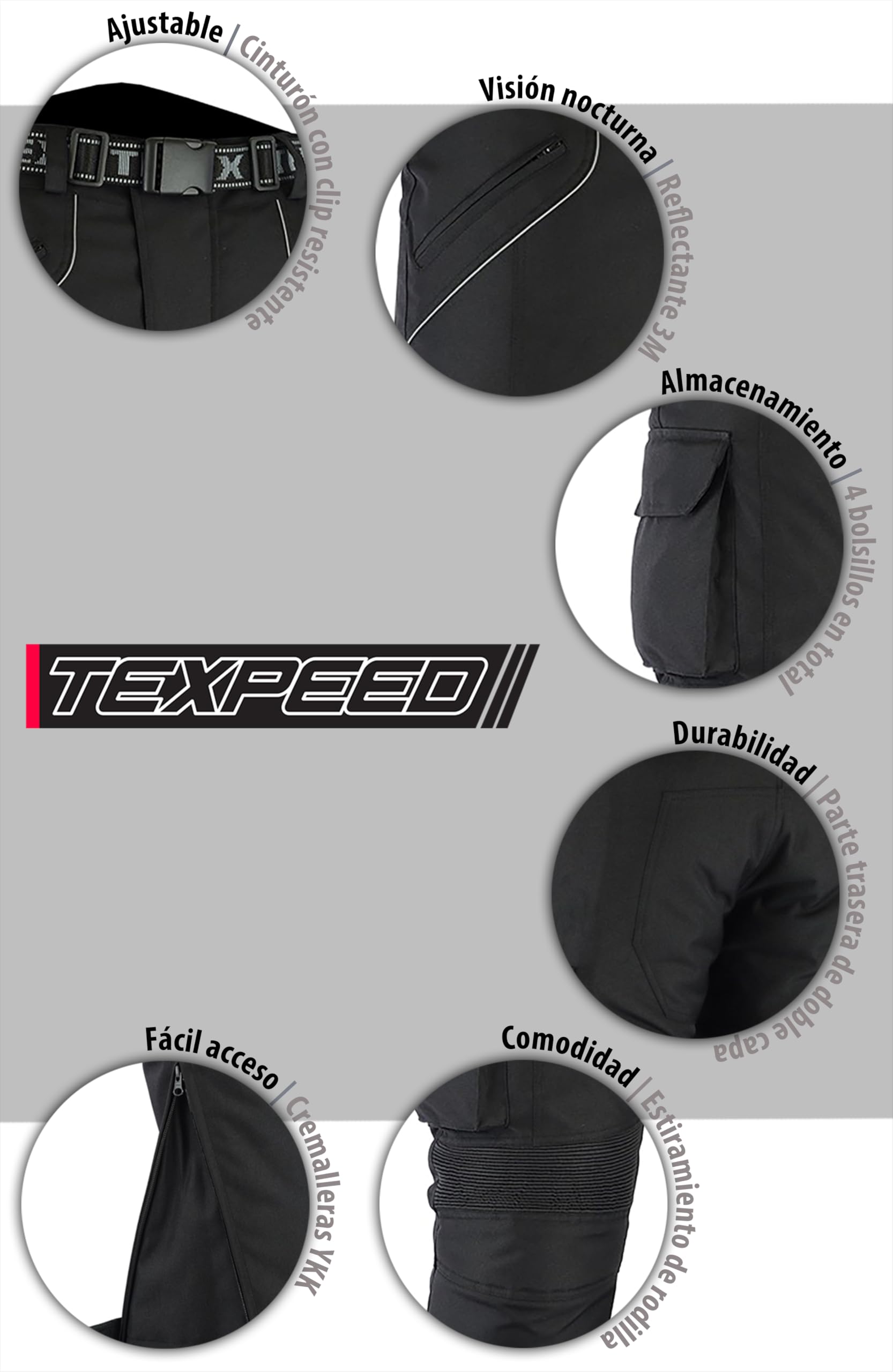 Texpeed Pantalones de Moto Hombre - Impermeable Pantalones de Motorista - con Armadura de protecciónes CE (EN 1621-1) - Negro