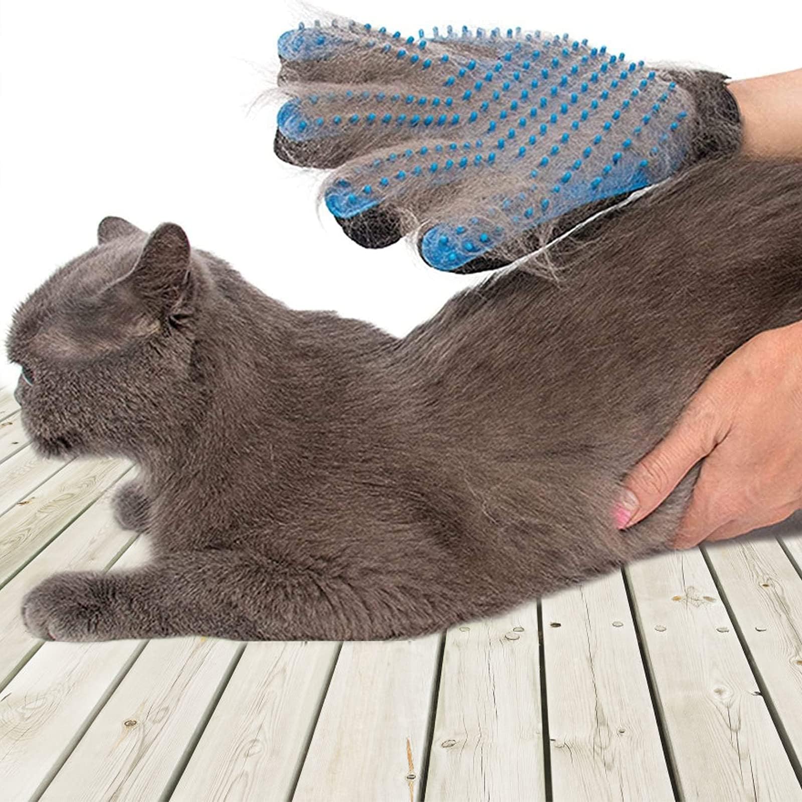SSRIVER Pet Grooming Glove Hair Remover Brush Gentle Deshedding Efficient Pet Mitt Pet Massage Gloves Dog Cat Horse Long Short Fur (Single - Right Hand Blue, One Size Fits All)