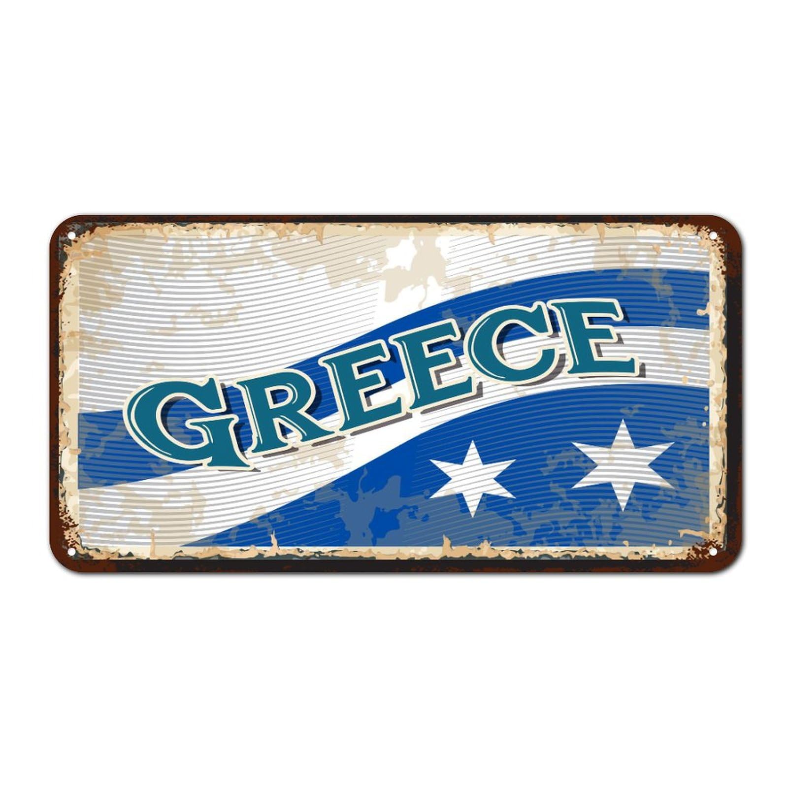 Yelolyio Style-6 Greece Flag Metal Tin Sign Wall Plaque Greece Vintage Retro Metal Signs Travel Gift Souvenir Metal Tin Sign For Pub Restaurants Cafe Club 12X6in
