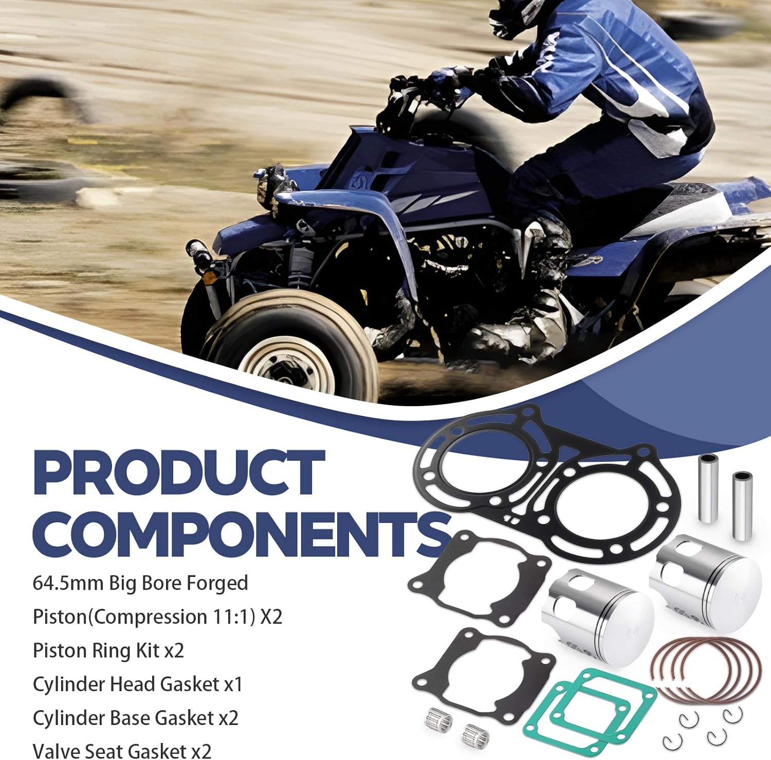 64.5mm Big Bore Forged Piston Ring Set & Gaskets Kit for Yamaha Banshee 350 YFZ350 1986-2006 2GU-11631-00-94