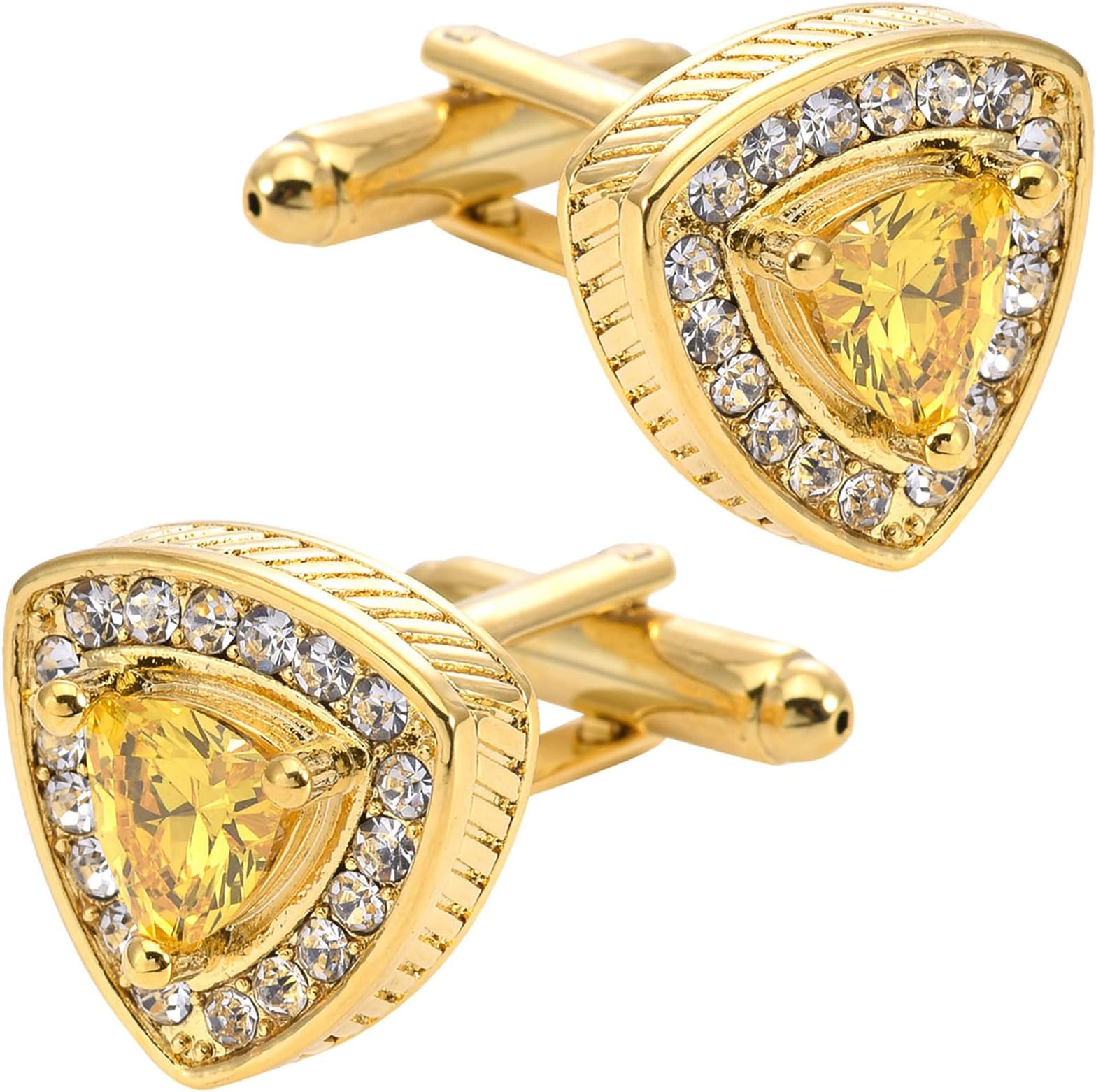 Golden Triangle Zircon Gemstone Cufflinks for Men Women Crystal Elegent Men's Cufflinks Jewelry for Wedding Party Anniversary Business Events Tuxedo Dress