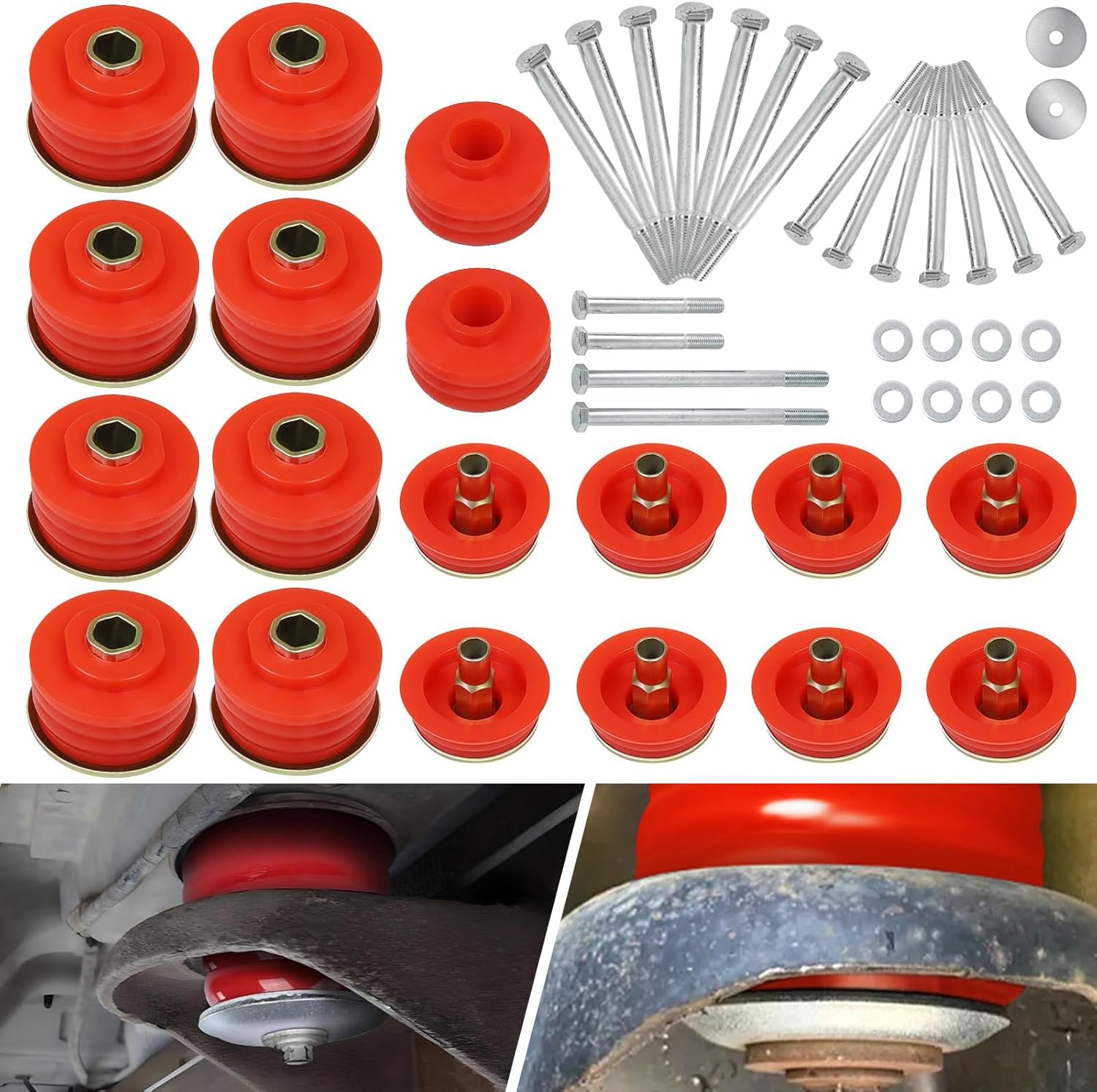 KF04060BK Body Mount Bushing Kit for Ford F250 F350 Super Duty 2008-2016, Polyurethane Cab Mounts with Steel Sleeves & Hardware, Red – F250 Accessories, Body Mount Kit, 2WD 4WD