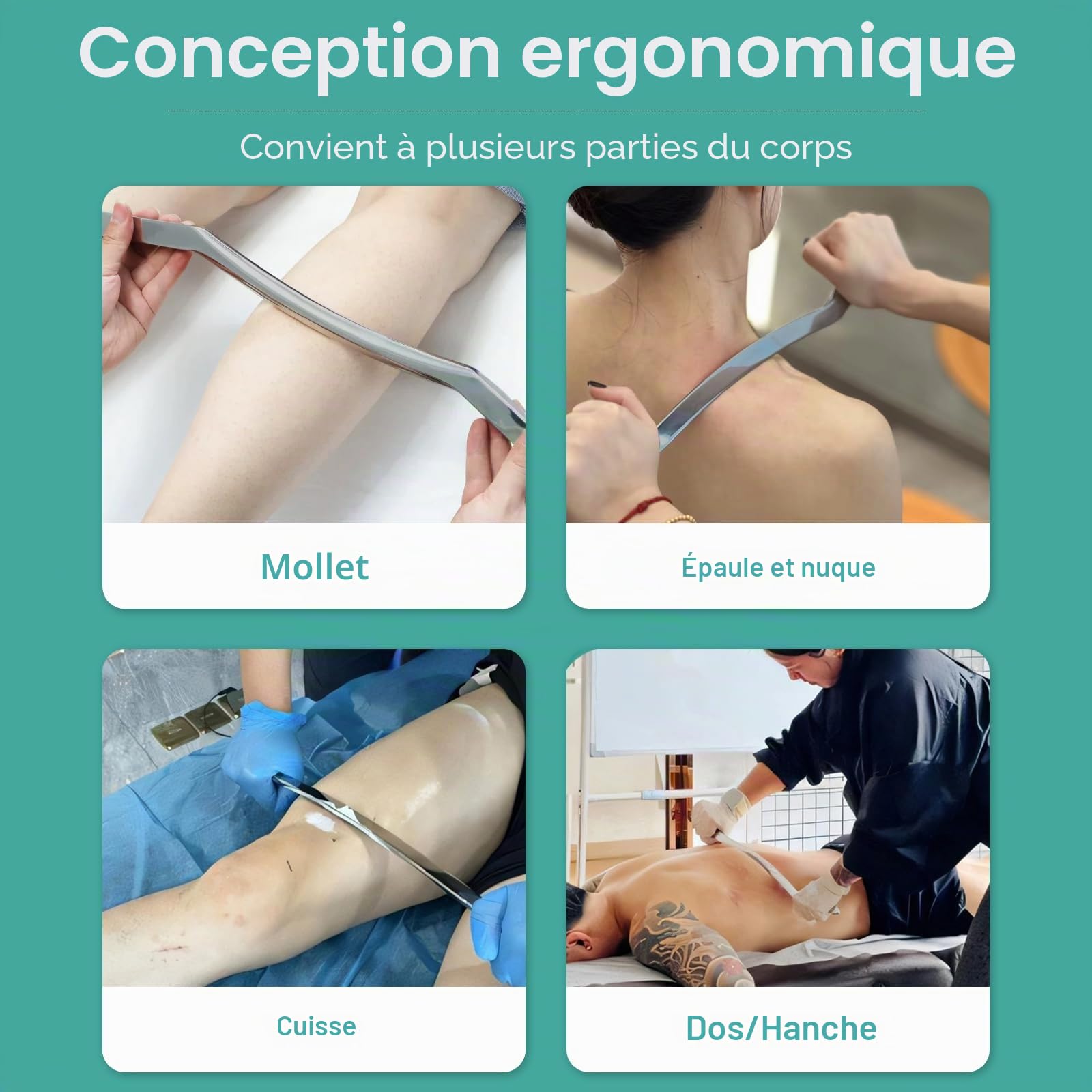 Gua Sha Grattoir en acier inoxydable pour muscles, fascia, outil IASTM pour détendre les tissus mous, améliorer les nœuds des fascias