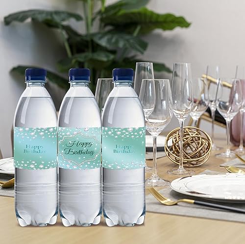 Miniatura 4 de 32 etiquetas para botellas de agua de feliz cumpleaños, diseño de diamantes con texto en inglés Happy Birthday de Happy Birthday con texto Diamond