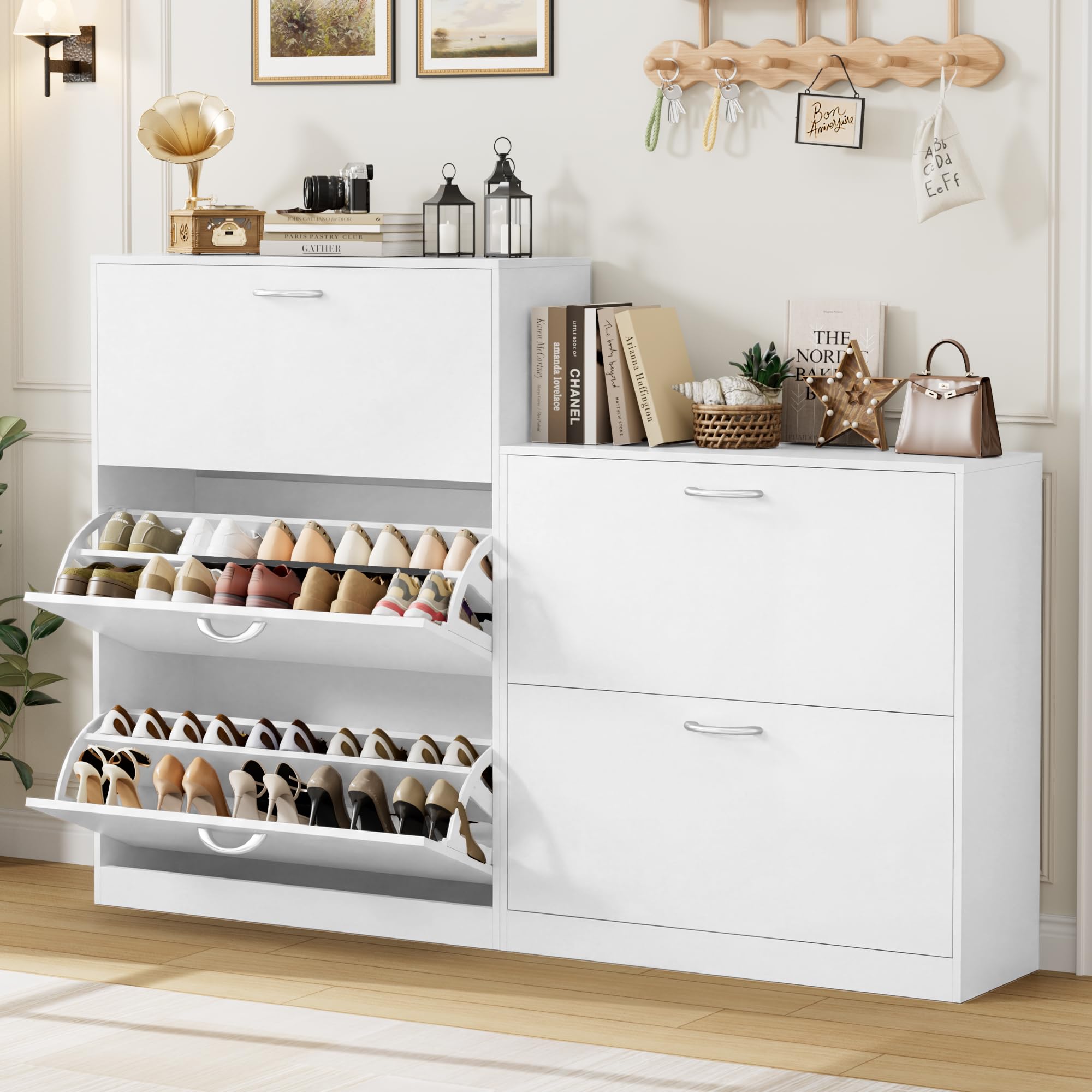 FirFurd Zapatero Entrada Recibidor, Zapateros Blanco, Mueble Zapatero con 3 Puertas, Zapateros Estrechos y Altos, Armario Organizador de Zapatos para Entrada, Pasillo, Moderno, 80x23.7x108cm