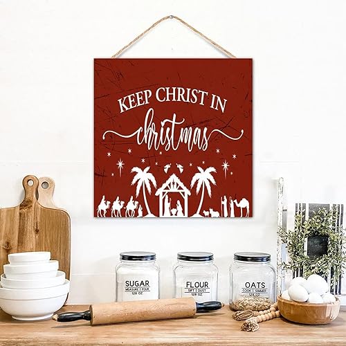 Miniatura 4 de Letreros de madera con texto en inglés "Keep Christ in Christmas" (Keep Christ in Christmas Country Wood" (Keep Christ in Christmas) para colgar en