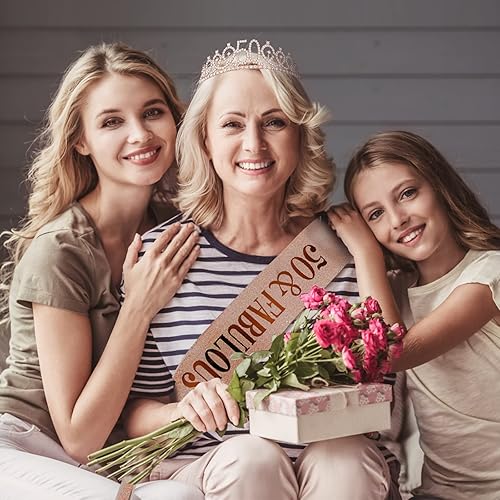 Miniatura 6 de Juego de tiara de banda de 50 cumpleaños y diamantes de imitación, regalos de cumpleaños de 50 años para ella, decoraciones de fiesta de 50