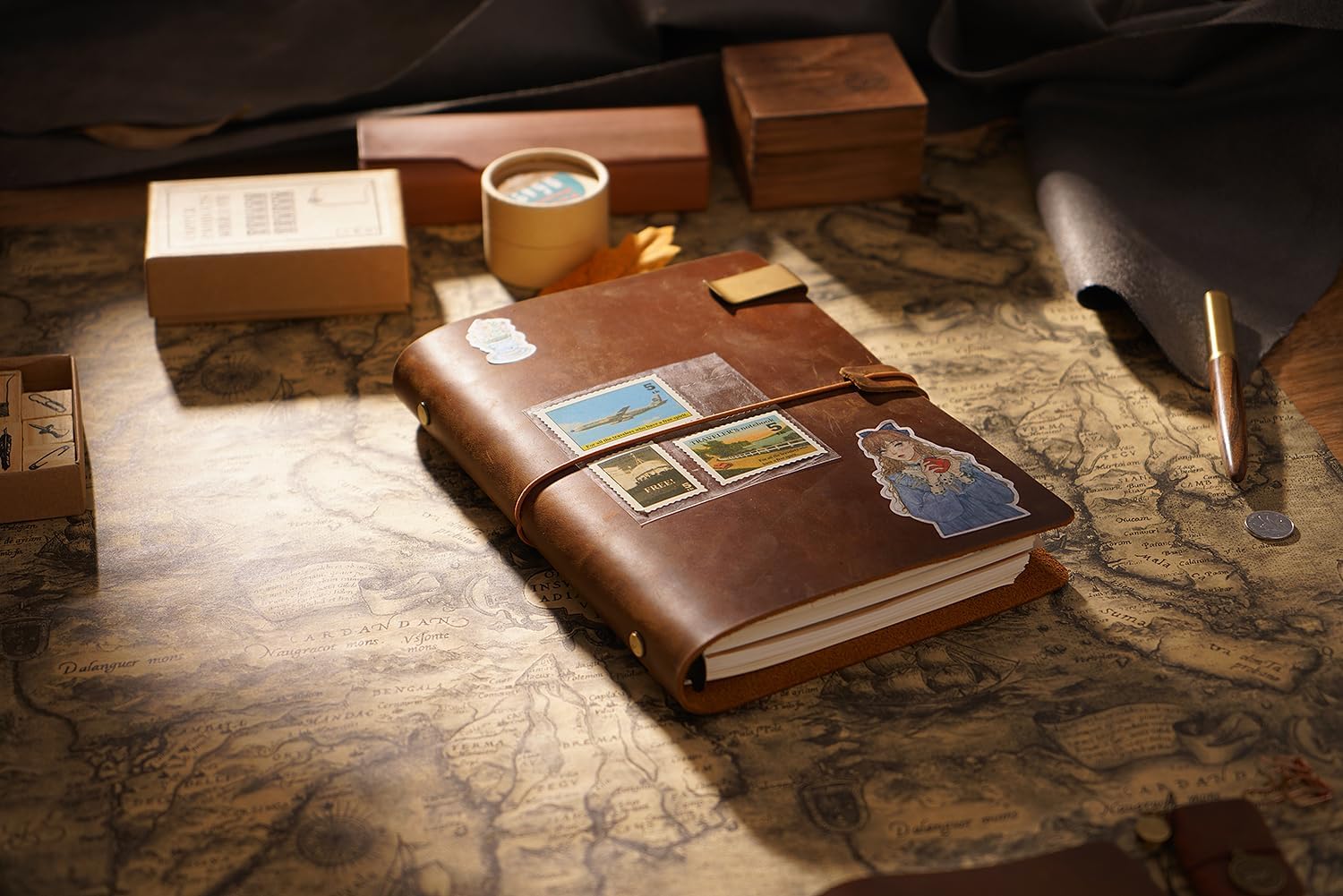 A5 Planner Binder Vintage Leather Journal Notebook, Small 6 Ring Travelers Notebook Cover, Refillable 80 Sheets 160 Papers for Interiew Writing, Gifts for Men and Women, Brown