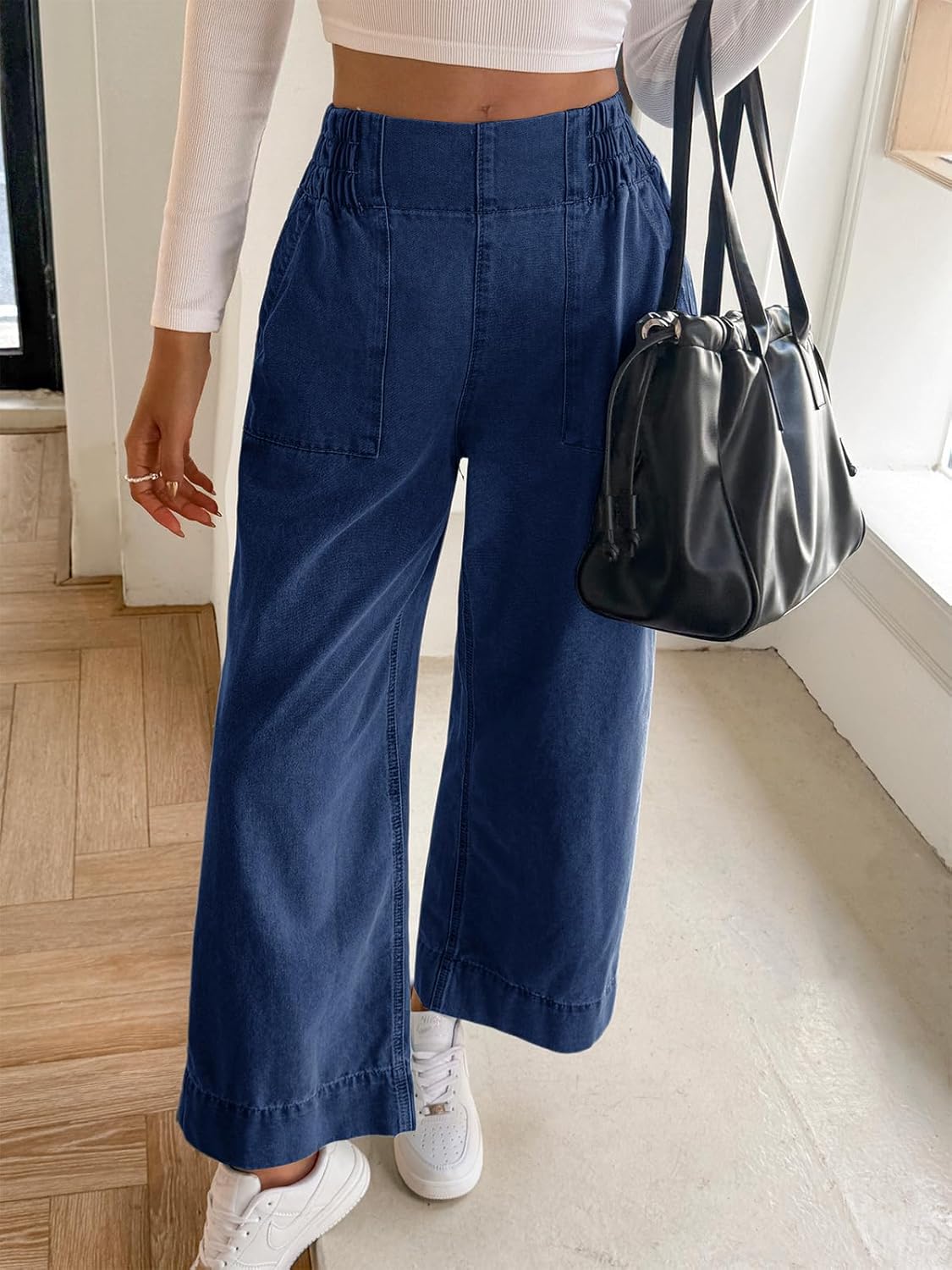 Cicy Bell Womens Wide Legs Baggy Jeans Elastic High Waisted Casual Loose Boyfriend Denim Pants with Pockets - Image 3