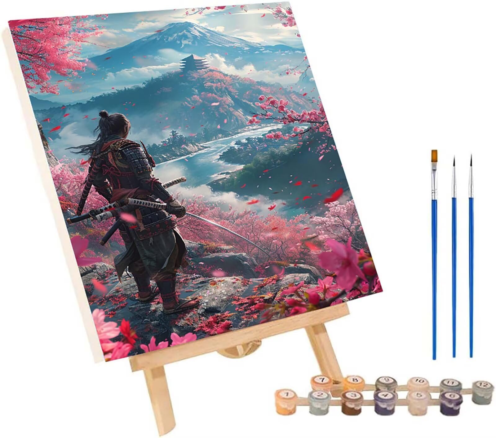 Samurai Malen Nach Zahlen Erwachsene mit Rahmen, Malen Nach Zahlen Rivers, DIY Set Erwachsene, Paint by Numbers Set mit Pinseln und Acrylfarben, Deko Wohnzimmer, Geschenke für Frauen 70x95cm 1-1239