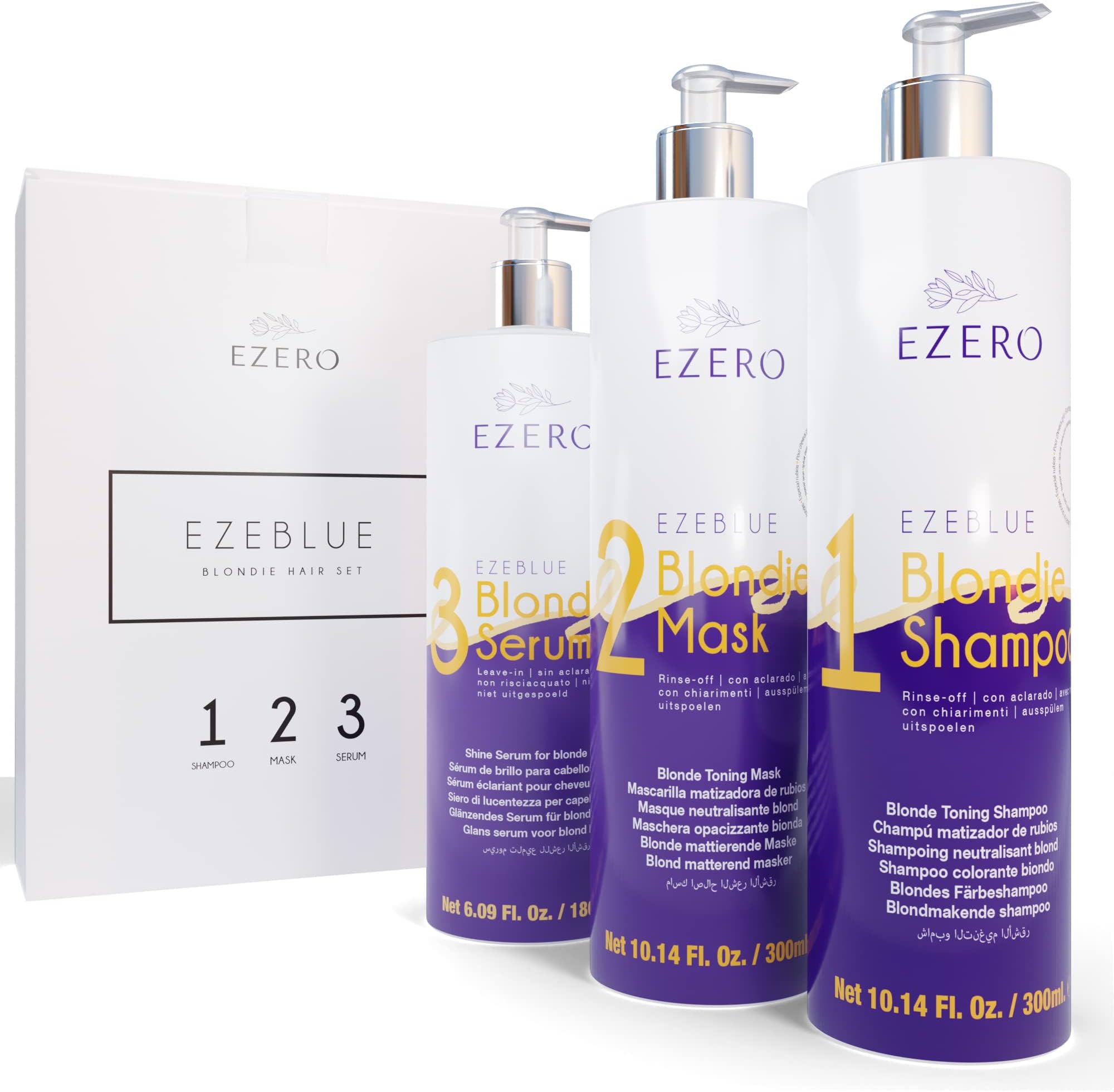 EzeroBlond Hair Matizing Treatment With Blue Shampoo, Blond Matizing Violet Mask And Cream Blond Hair Without Rinsing - Purple Shampoo - Blond Ash & Canes