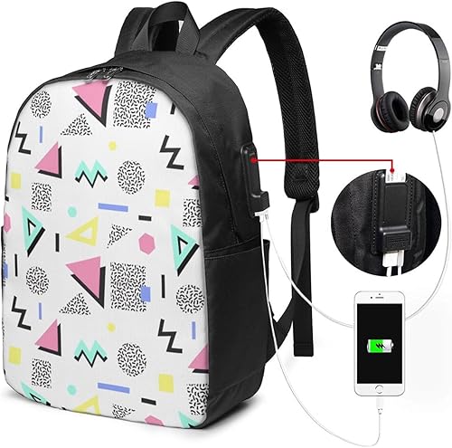 Miniatura 2 de Mochila de viaje con USB retro vintage de los años 80 y 90, mochila duradera con puerto de carga USB y conector para auriculares, bolsa de