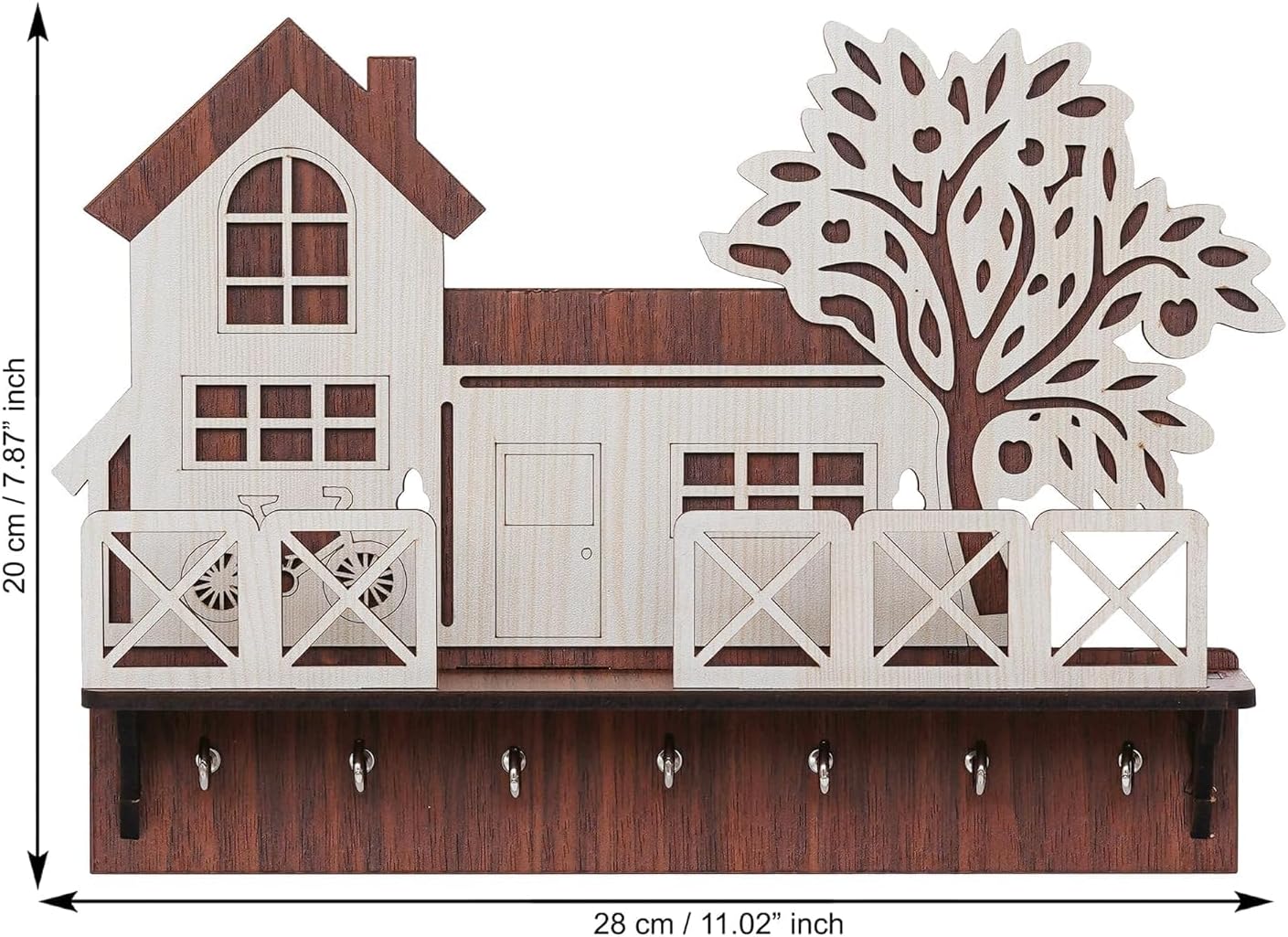 Wooden House Keys Hanger Key Holder for Home/Office Decor, Keyring Holder for Wall Decor with 7 Hooks Remote/Glass Holder