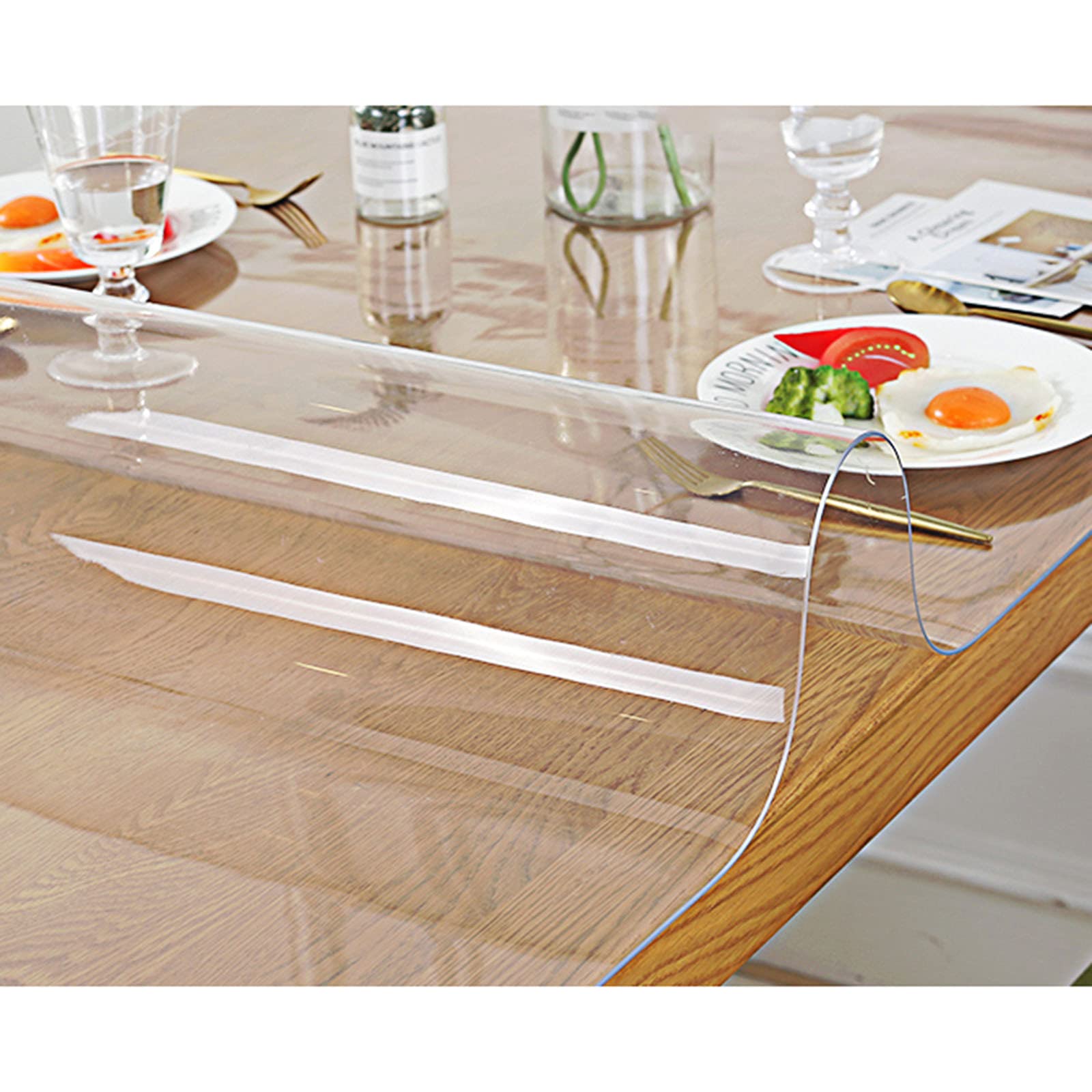 Nappe en PVC transparent de 3 mm d'épaisseur lavable pour table de salle à manger