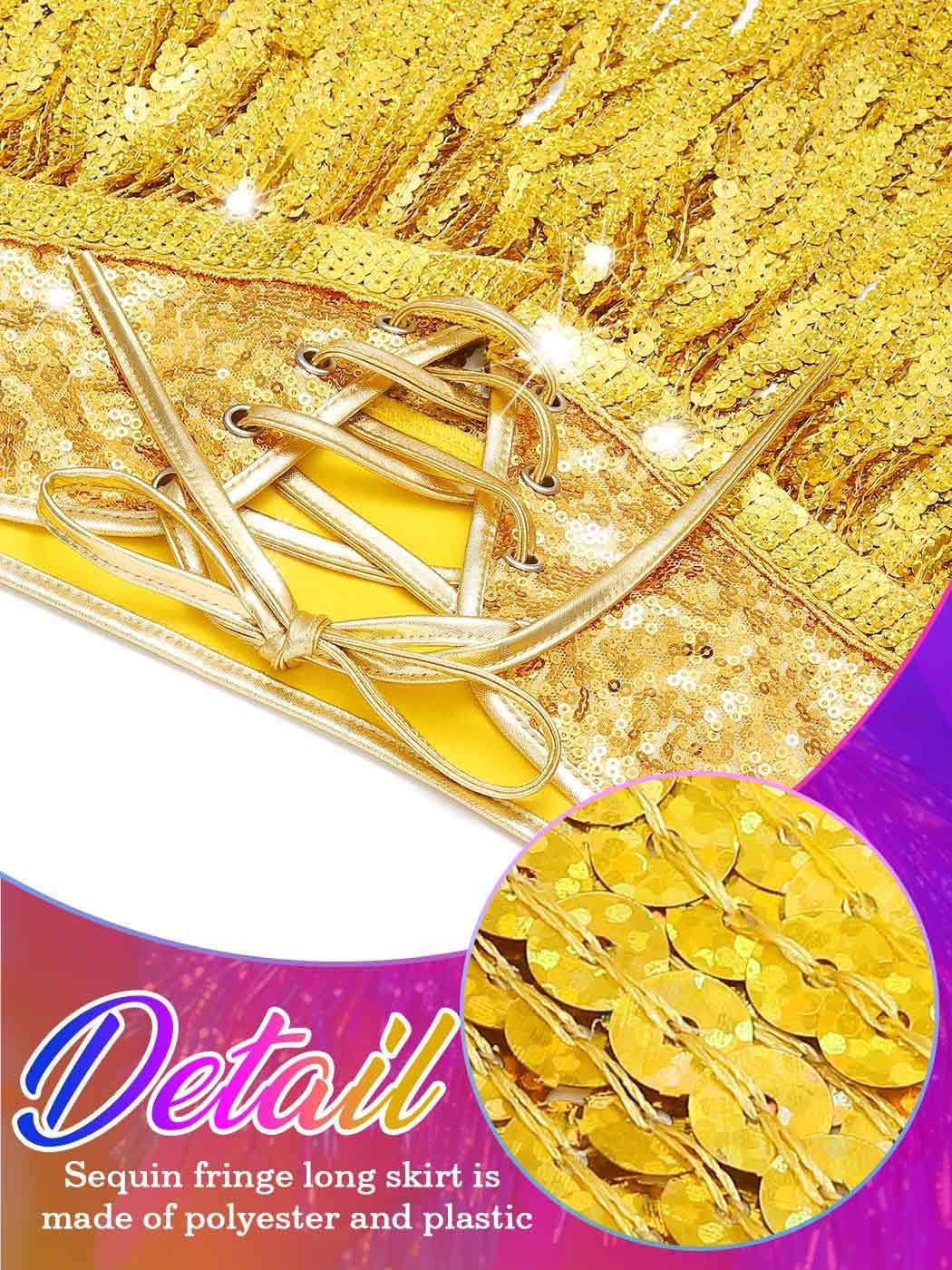 Nicute Sequin Costume Set Gold Belly Dance Outfits Sparkly Carnival Costumes for Women - Image 3