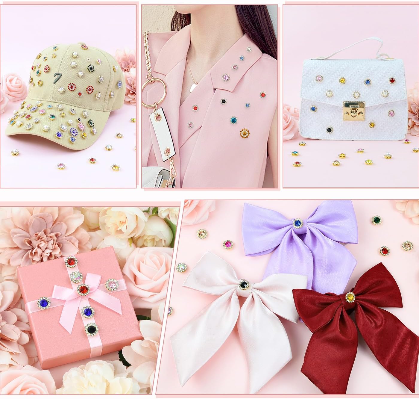 200Pcs 4 Sized 10Mixed Colors Sew on Rhinestones, Glass Crystal with Metal Base Flower Shaped Claw Flatback for Crafting, Bedazzling Rhinestones for Clothes Hat Shoes Bags Sewing Accessories - Image 5