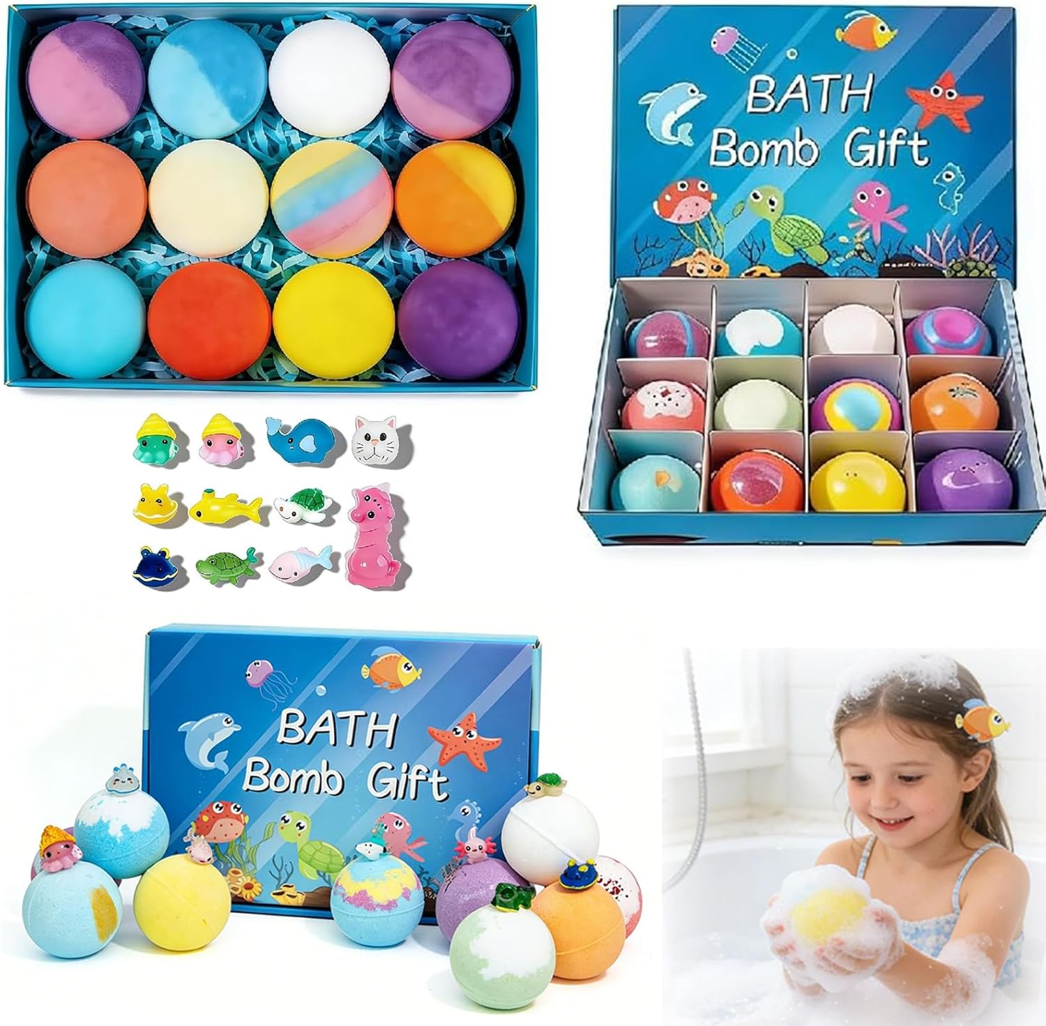 2026 New Natural Bath Bombs for Kids with Mega Bubbles & Surprise Inside, 12 Pack Colorful Bubble Fizzies with Ocean Toys Inside, Kids Bath Bombs Gift Set, Idea Birthday Gift for Boys & Girls