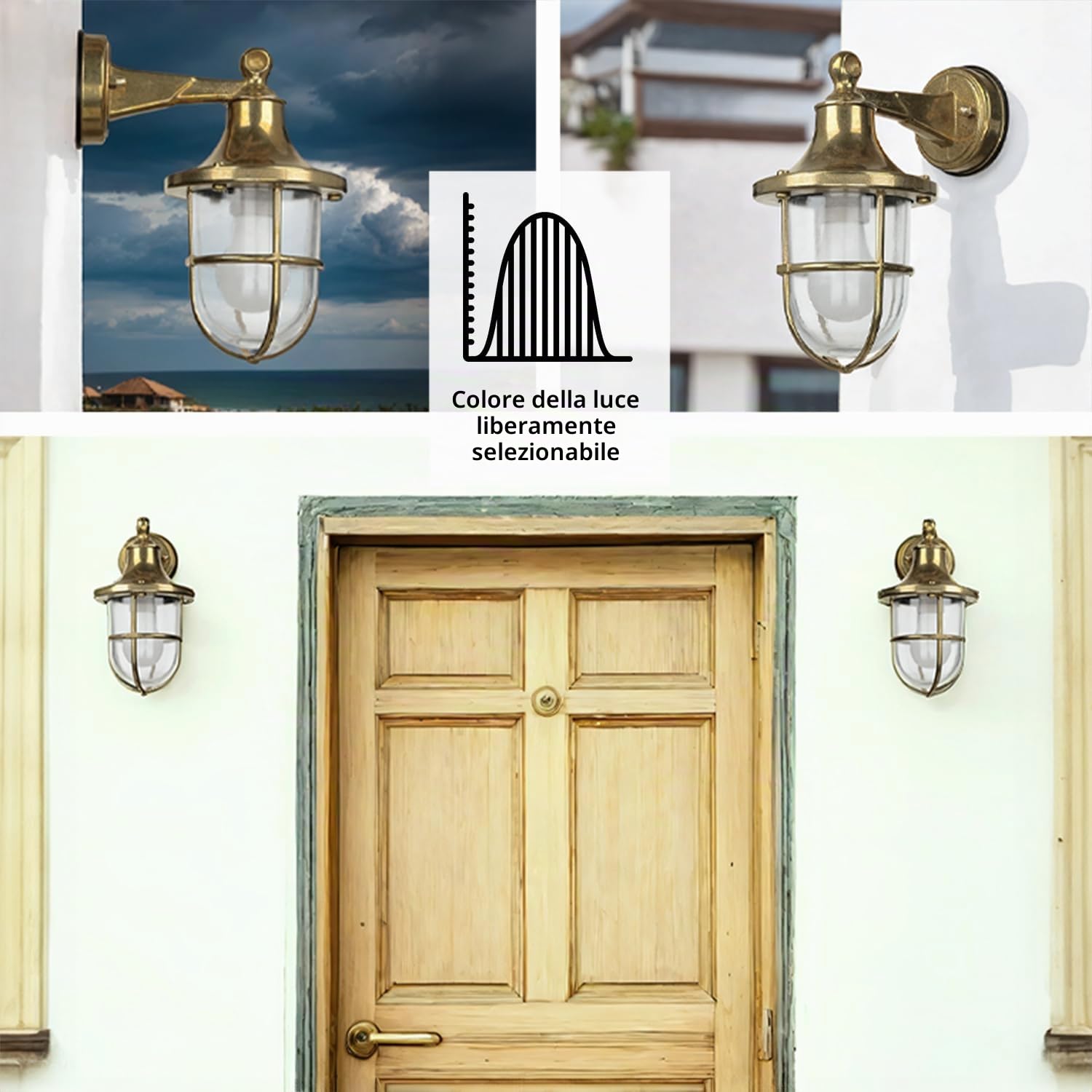 Licht-Erlebnisse Lampada da parete in ottone, lampada da esterno marittima, lampada da nave, rustica, nostalgica, IP64, H:27 cm, E27, illuminazione esterna giardino, lampada da parete esterna balcone