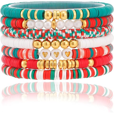 Friendship Bracelets Trendy Heishi Clay Bead Bracelets Stack Gold Beaded Stretch Br...