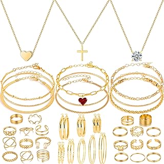 Golden Jewelry Sets for Women Fashion Costume Jewelry Includ Necklace Bracelet Rings Earrings Set