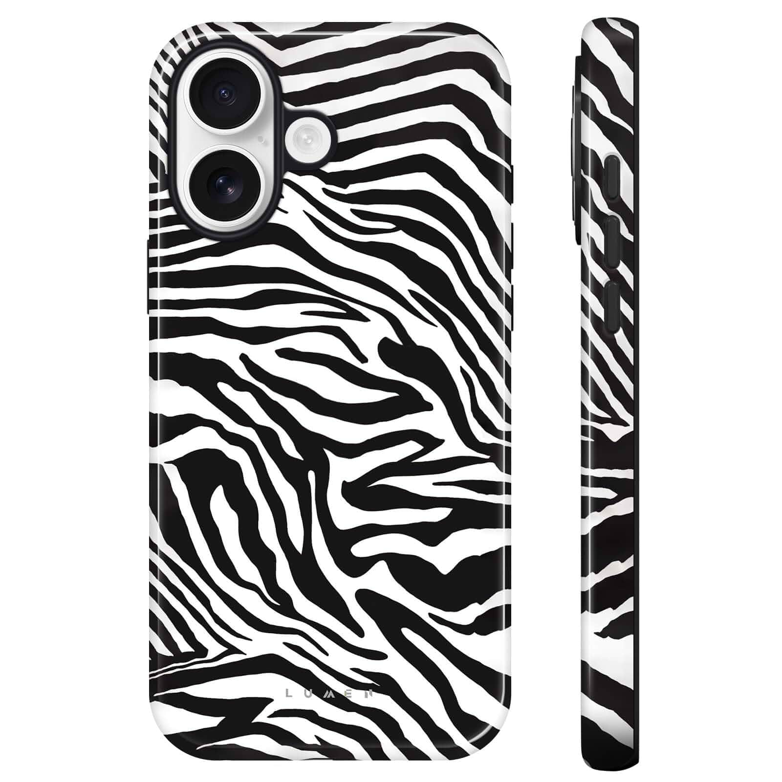 Lumen for iPhone 17 Case, Compatible with MagSafe, Zebra Print Stripe Hard Shell Protective Cover, Camera Protection, for Women Girls, Classic Black White Animal Pattern Bold Trendy Aesthetic