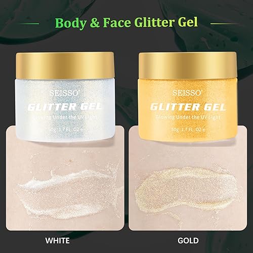 Miniatura 3 de SEISSO Gel de purpurina corporal con brillo dorado neón, gel de purpurina corporal que brilla en la oscuridad, gel de purpurina luminosa de sirena,