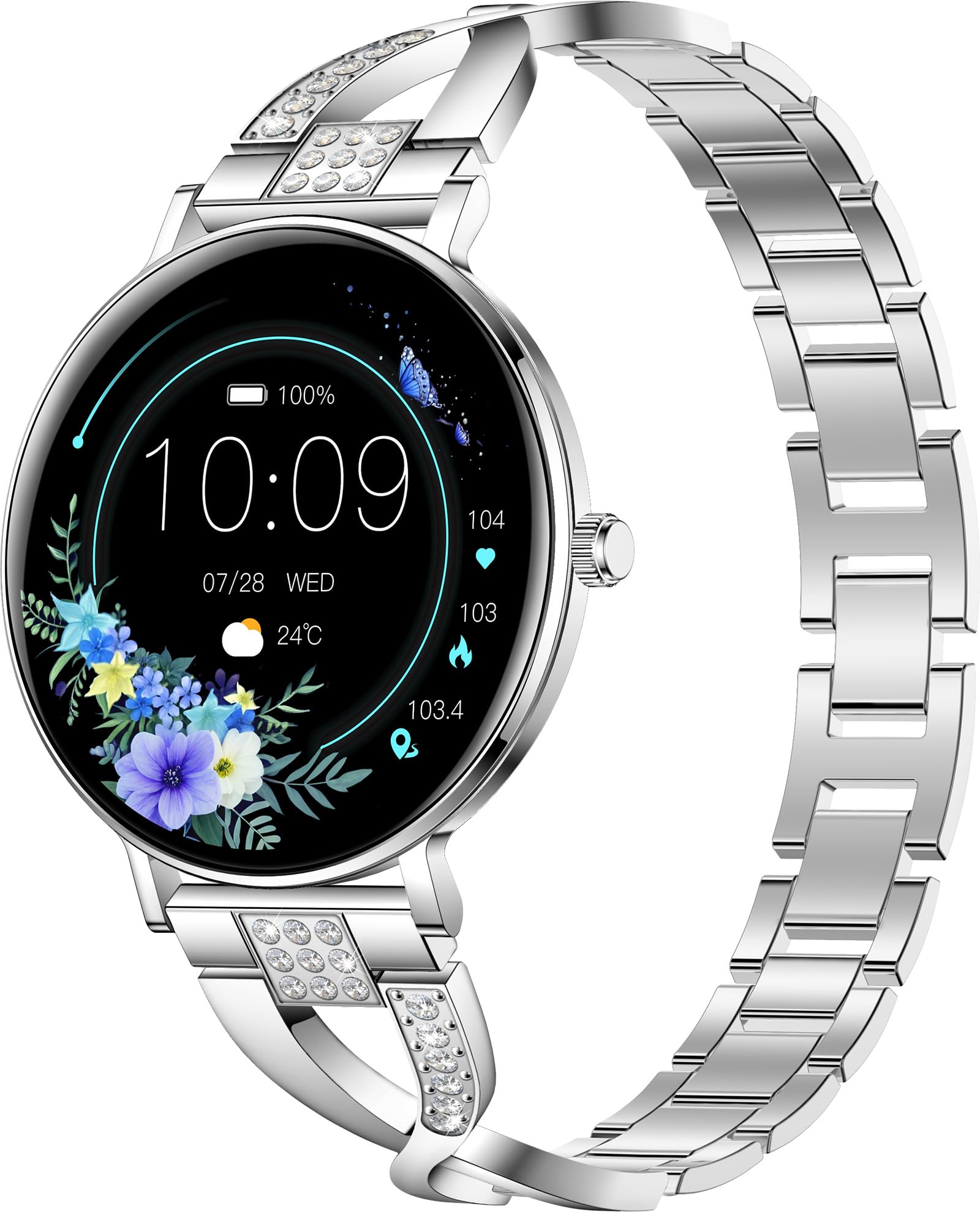 Reloj inteligente para mujer de 1,32 pulgadas, AMOLED, reloj inteligente, redondo, 7,5 mm, pantalla fina, reloj de pulsera de fitness, reloj con función de teléfono, pulsómetro, presión arterial