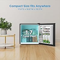 Vista 2 de Midea MERM17B0ABB - Mini refrigerador de 1.7 pies cúbicos, refrigerador compacto con termostato ajustable, puerta reversible, bajo nivel de ruido
