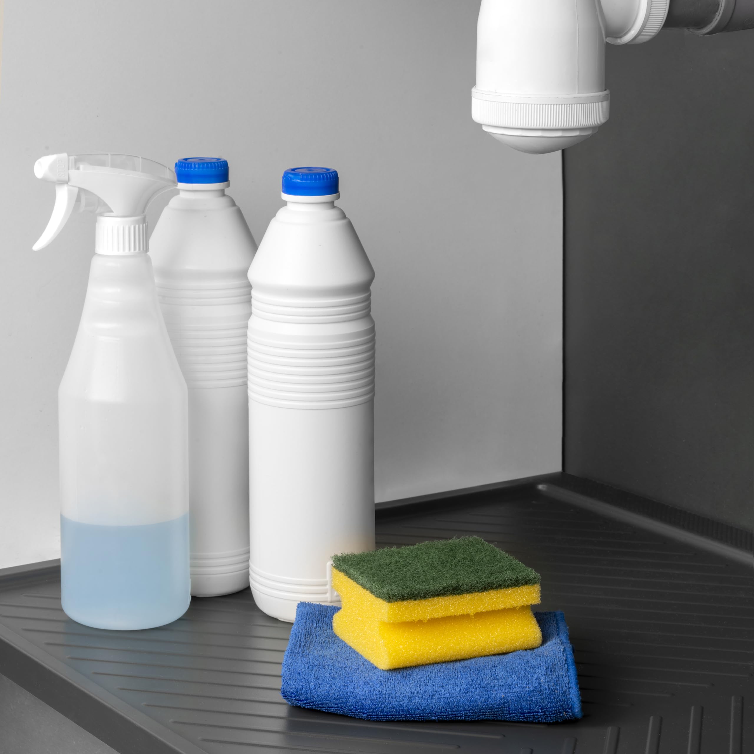 Emuca - Protezione per fondo di mobile da cucina, fondo sotto lavello M60, 568 x 580 mm, spessore 16 mm, Tecnoplastica, Grigio antracite