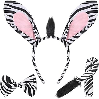 3 Pcs Zebra Costume Set, Zebra Ears Headband Zebra Tail and Bow Tie, Wild Animal Zebra Costume Accessories for Halloween Christmas Birthday Party Cosplay Masquerades