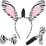 EVERMARKET 3 Pcs Zebra Costume Set, Zebra Ears Headband Zebra Tail and Bow Tie, Wild Animal Zebra Costume Accessories for Halloween Christmas Birthday Party Cosplay Masquerades